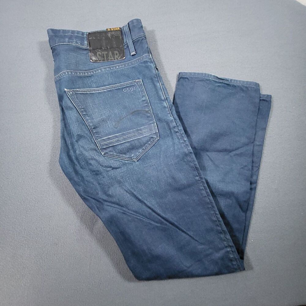 G-Star Raw Morris Low Straight Jeans Mens 36x34 (Measures 35x32) Blue Dark Wash